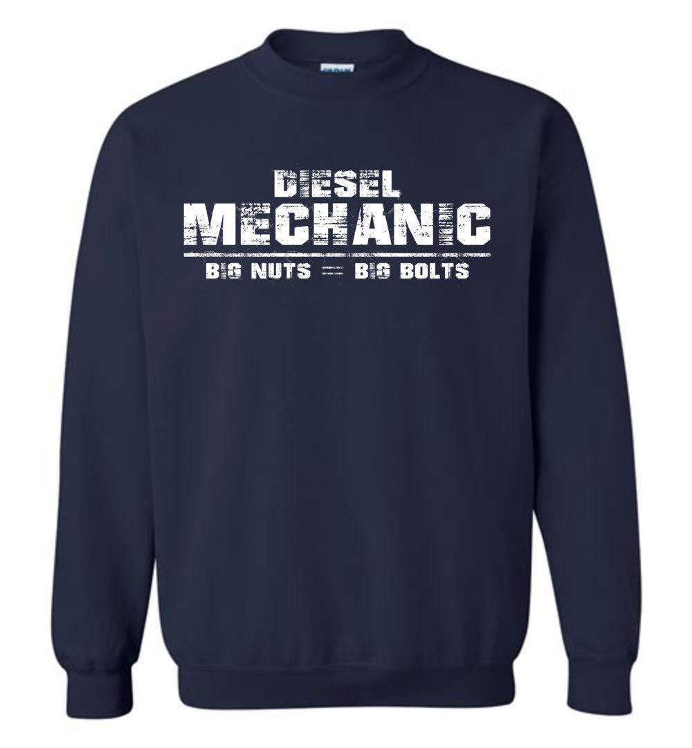 Diesel Mechanic - Big Nuts = Big Bolts Crew Neck Sweatshirt in navy