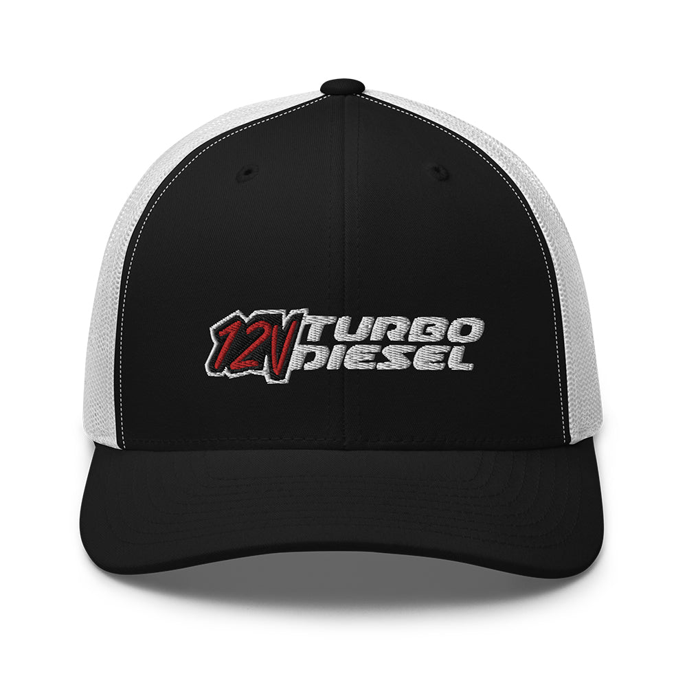 12 Valve Trucker Hat in black and white