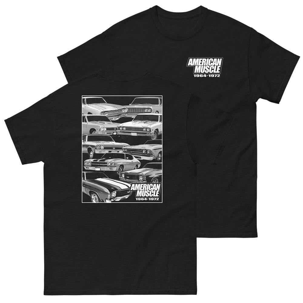 1964-1972 Chevelle T-Shirt From Aggressive Thread - Color Black Front And Back View