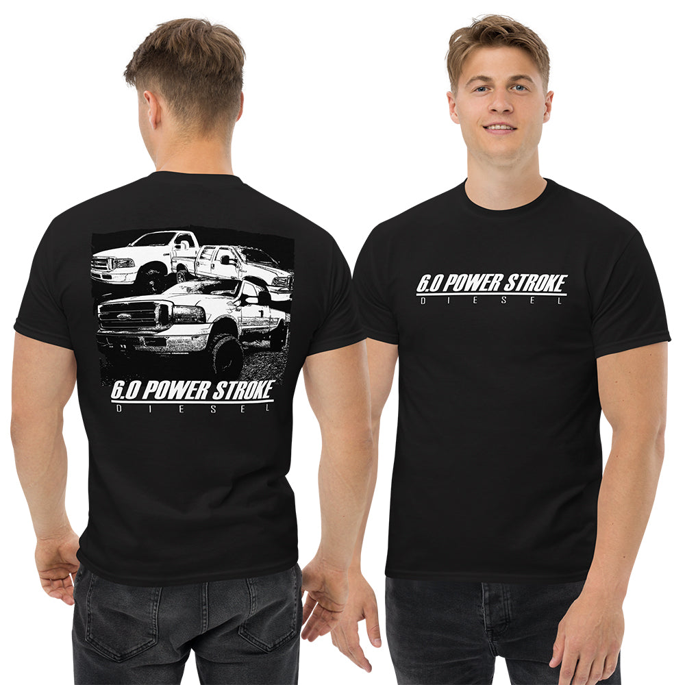 Man modeling 6.0 Power Stroke Truck T-Shirt - black