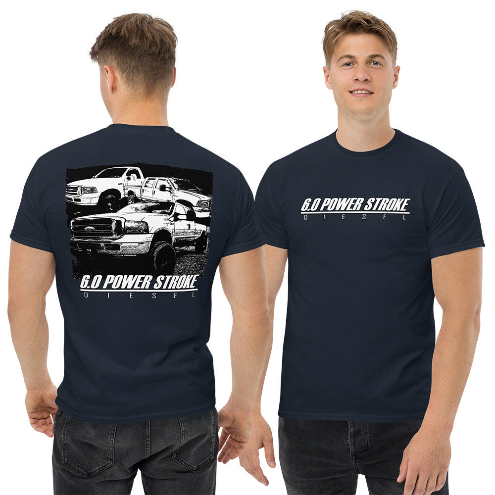 Man modeling 6.0 Power Stroke Truck T-Shirt - navy