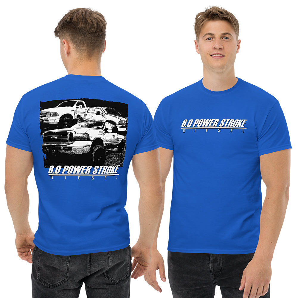 Man modeling 6.0 Power Stroke Truck T-Shirt - royal