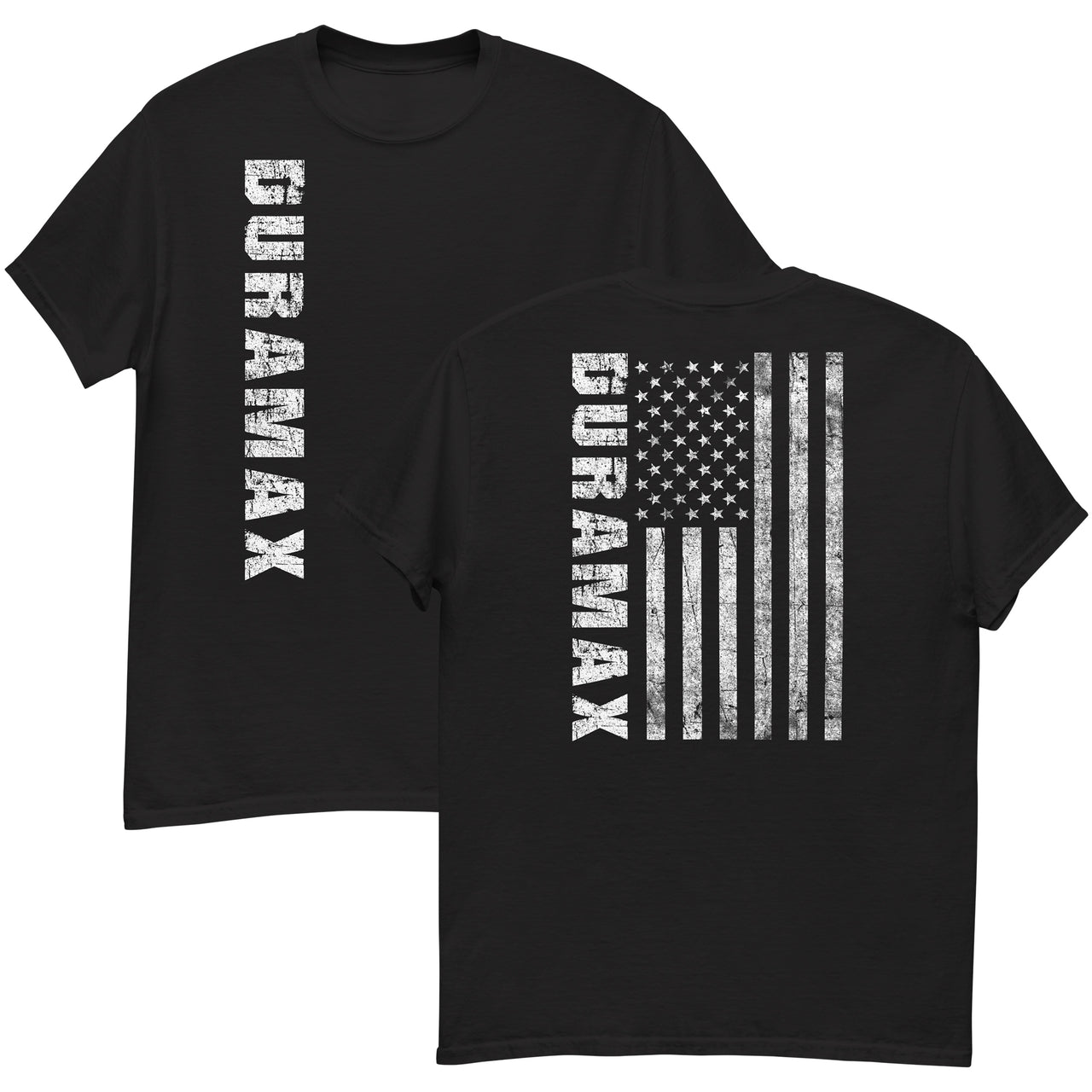 Duramax T-Shirt with Distressed American Flag Design - black