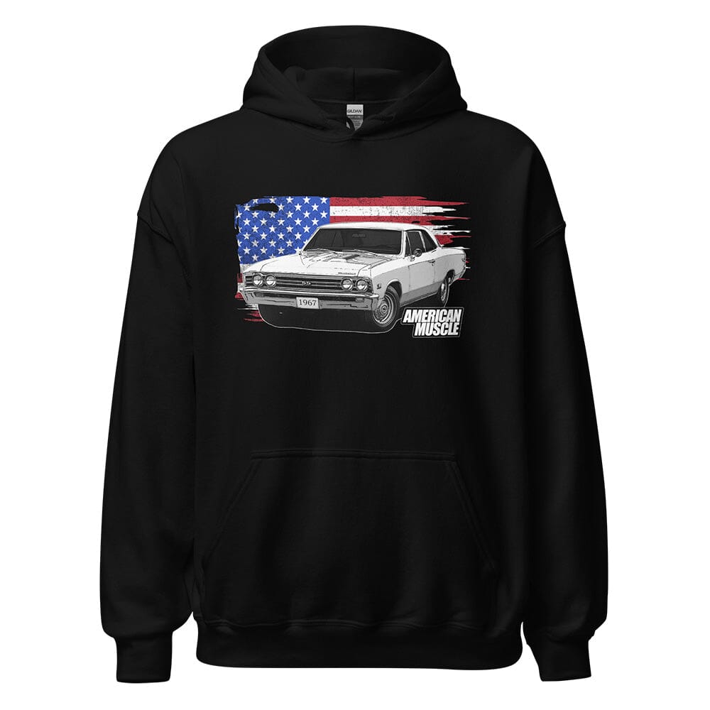 1967 Chevelle Hoodie With American Flag From Aggressive Thread. Color Black