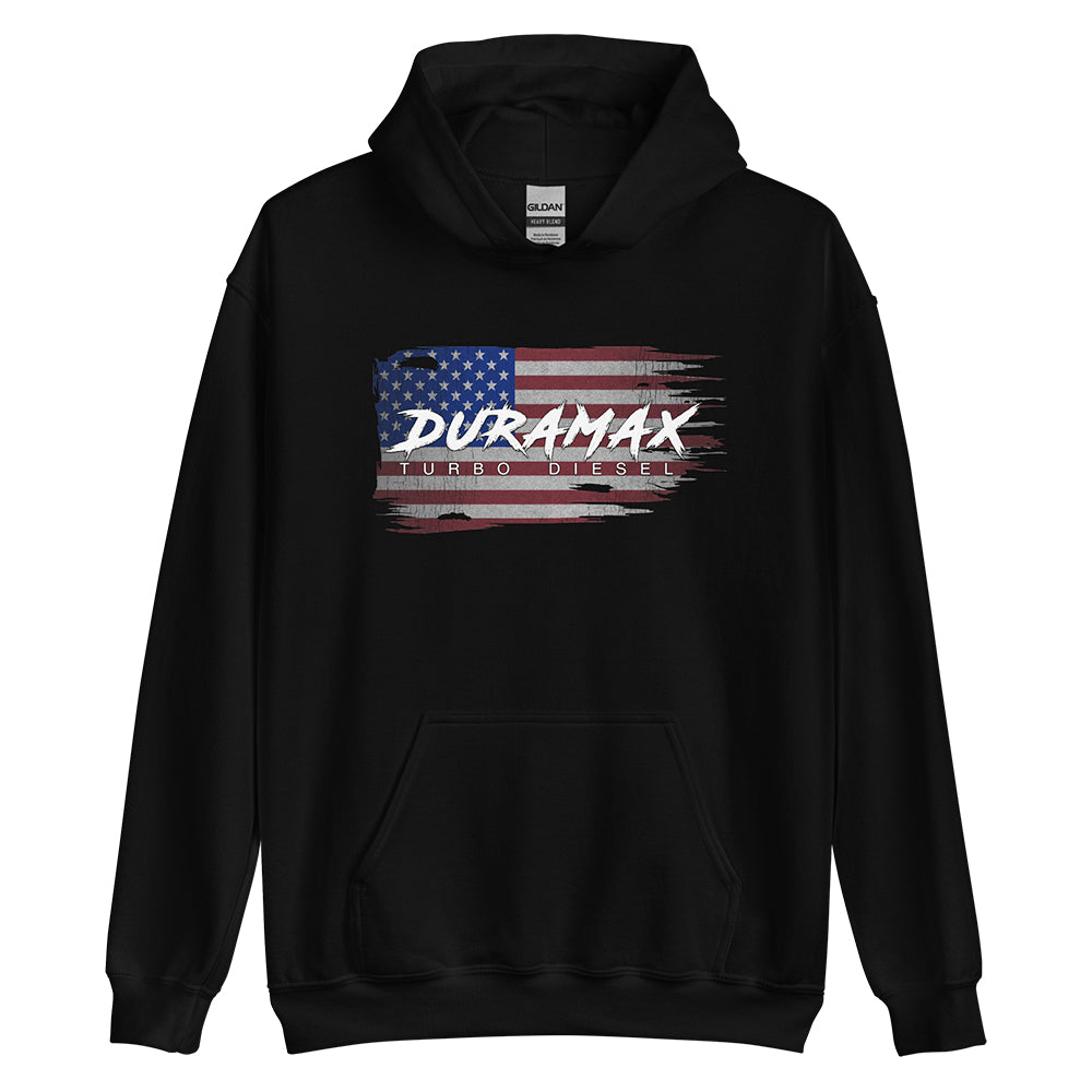 Duramax American Flag Hoodie in Black From Aggressive Thread