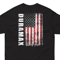 Thumbnail for Duramax T-Shirt With American Flag From Aggressive Thread in Black - Back View close up