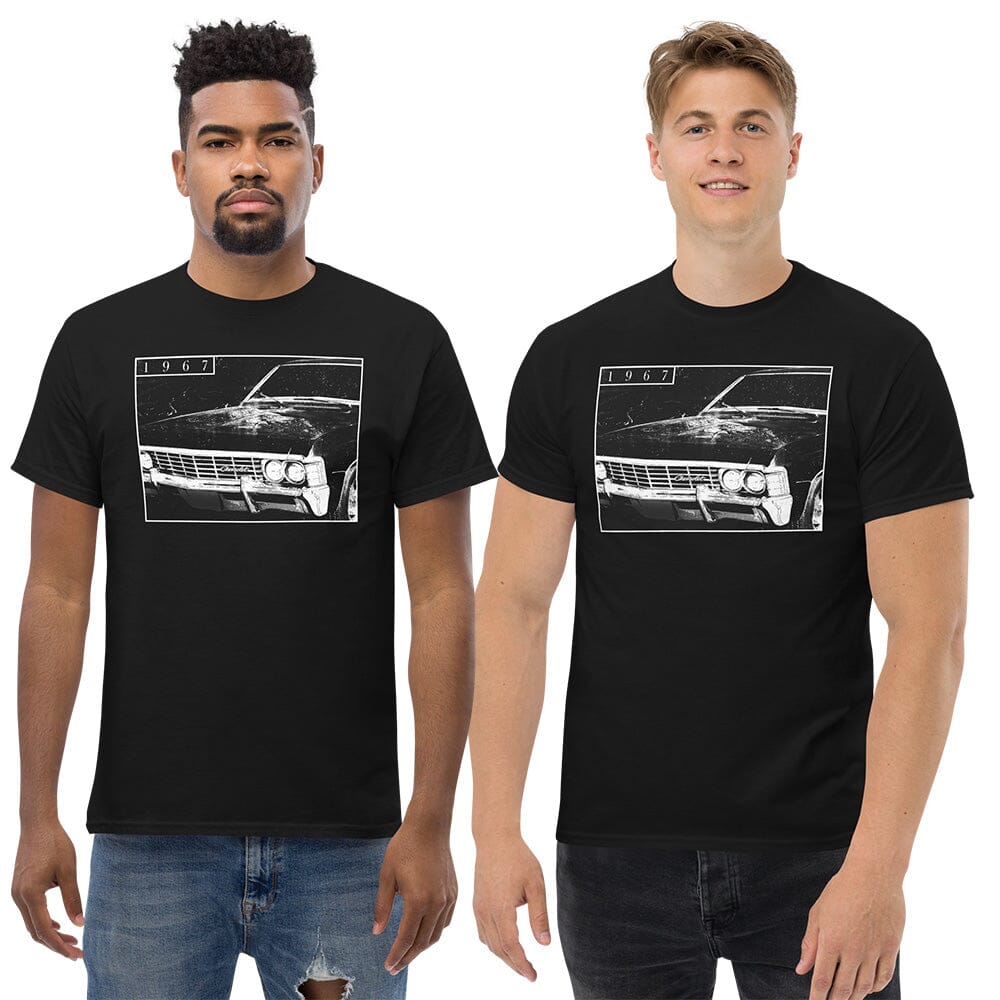 Men Wearing 1967 Chevrolet Impala T-Shirt From Aggressive Thread - Color Black