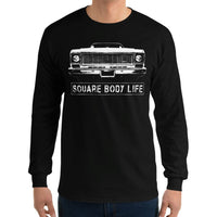 Thumbnail for Man wearing a 73-75 Square Body Long Sleeve Shirt in black from Aggressive Thread