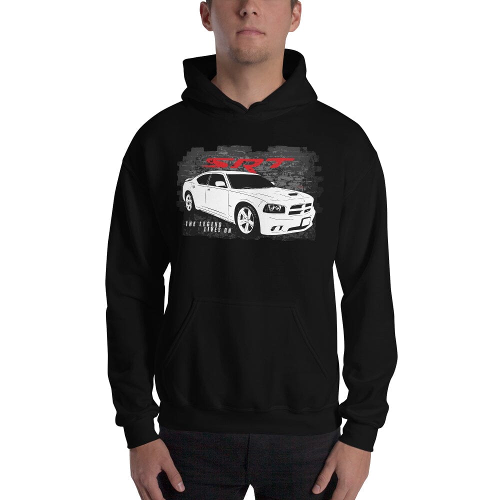 Man Wearing a 2006-2010 Dodge Charger SRT8 Hoodie From Aggressive Thread - Black