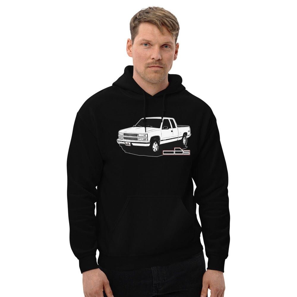 Man Wearing OBS Chevy Truck Hoodie Shirt From Aggressive Thread Truck Apparel - Color Black