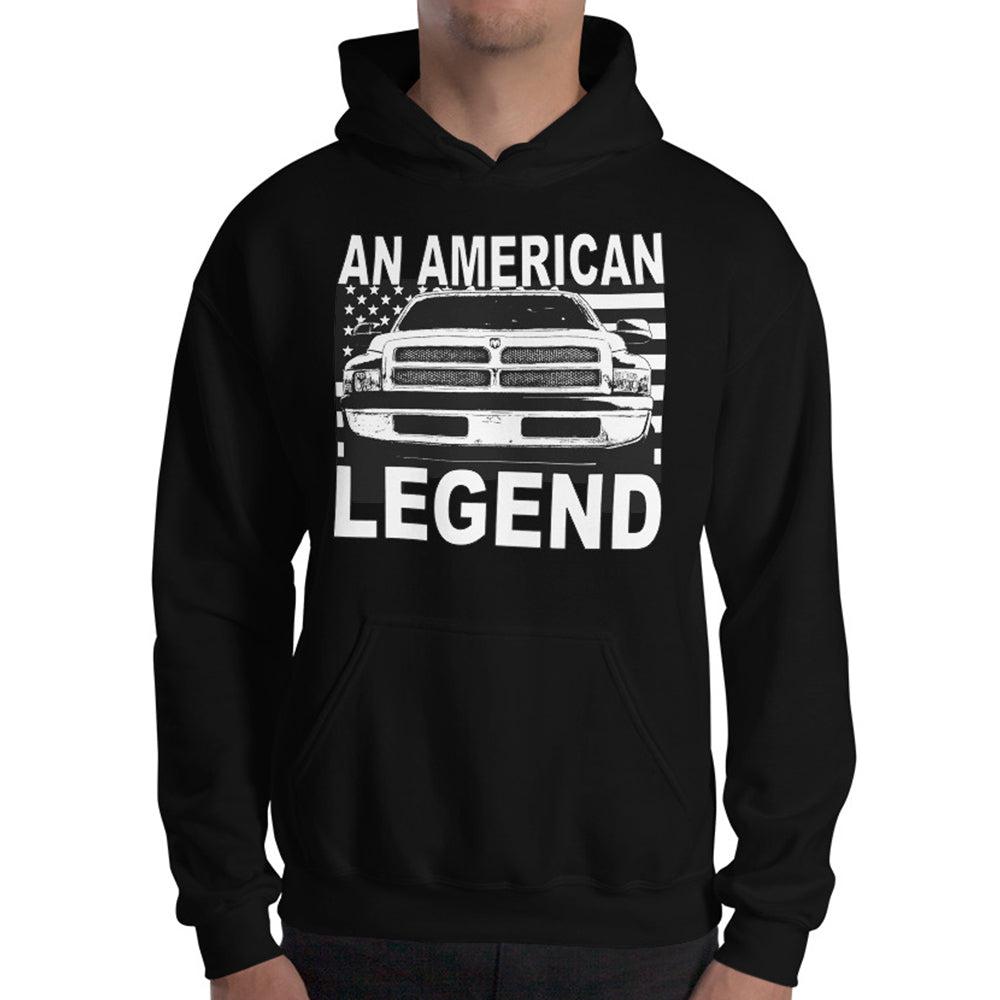 Man modeling 2nd Gen Second Gen Dodge Ram An American Legend Hoodie in black