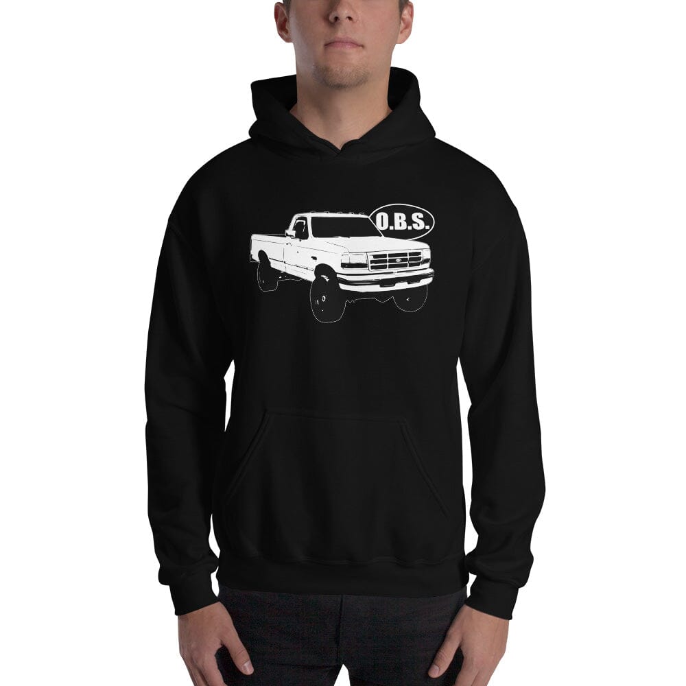 Man Posing In OBS Ford Super Duty Hoodie From Aggressive Thread - Color Black