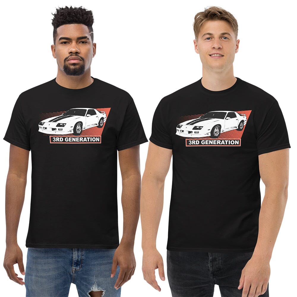 Men Wearing the 3rd gen Camaro T-Shirt in Black From Aggressive Thread