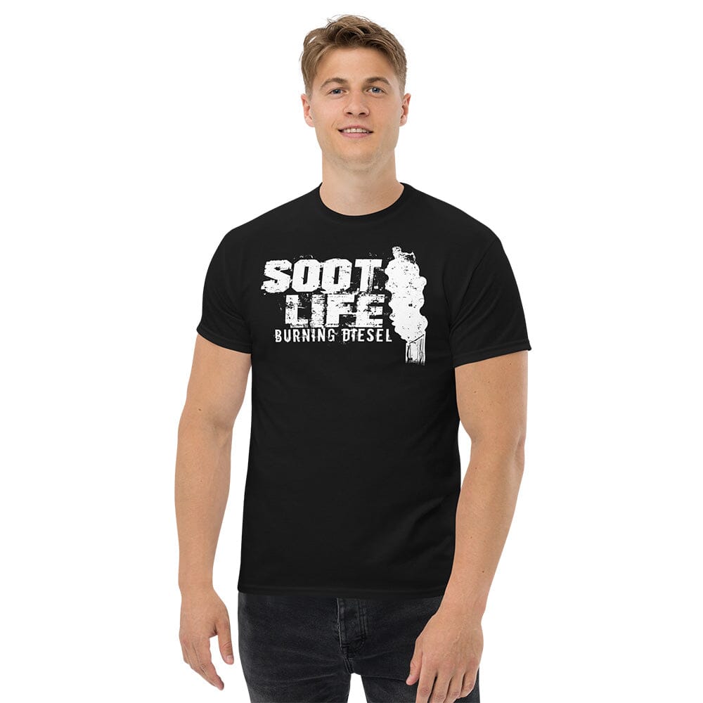Man Posing In Soot Life Diesel Truck t-shirt From Aggressive Thread - Black