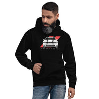 Thumbnail for Man wearing a Dodge Challenger Hoodie From Aggressive Thread - Color Black