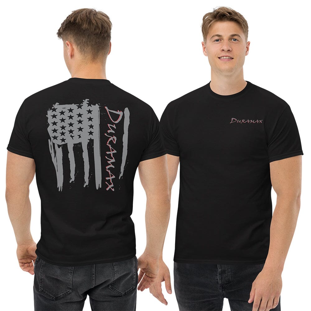 Muscular Man Wearing a Duramax American Flag T-Shirt In Black