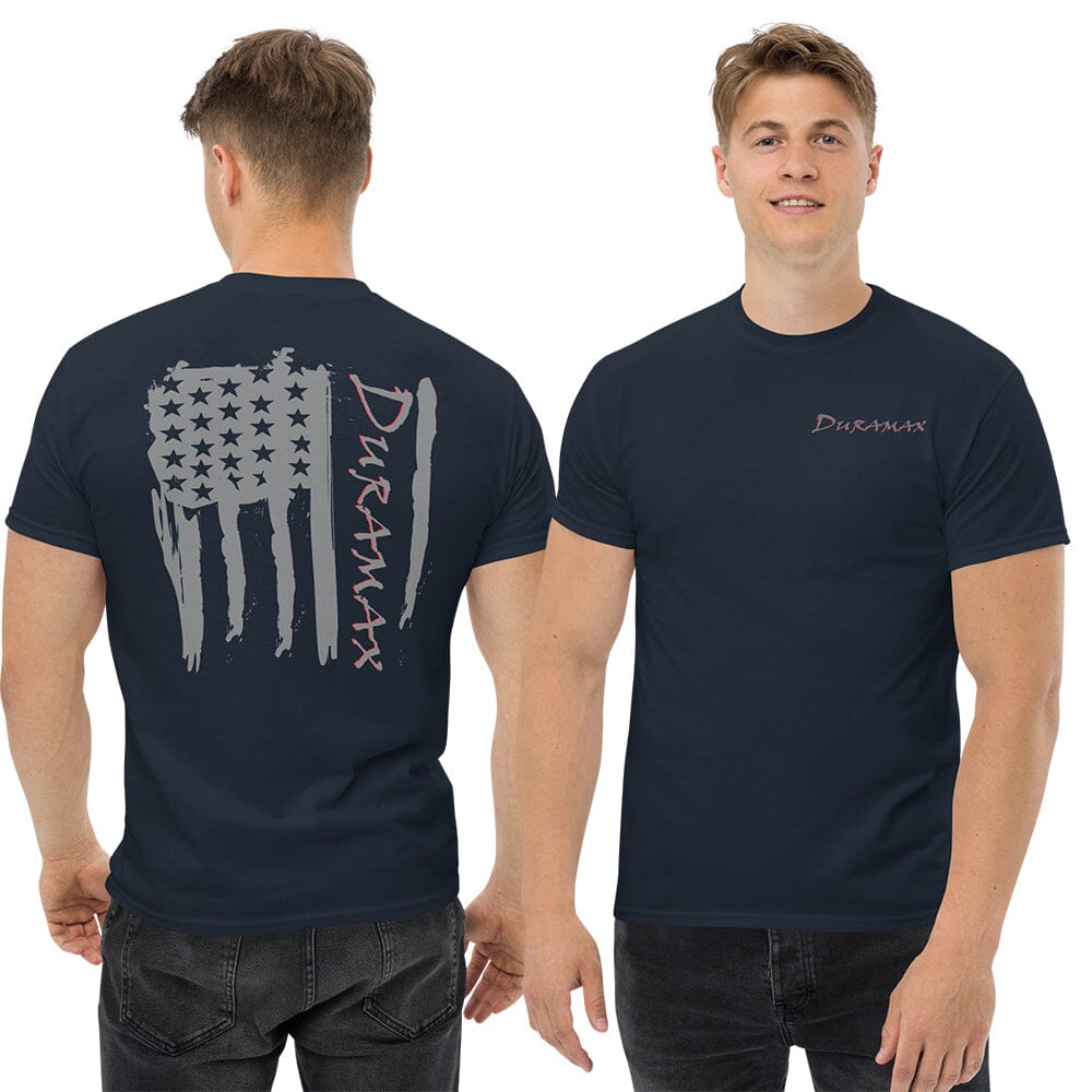 Man Wearing a Duramax American Flag T-Shirt In Navy