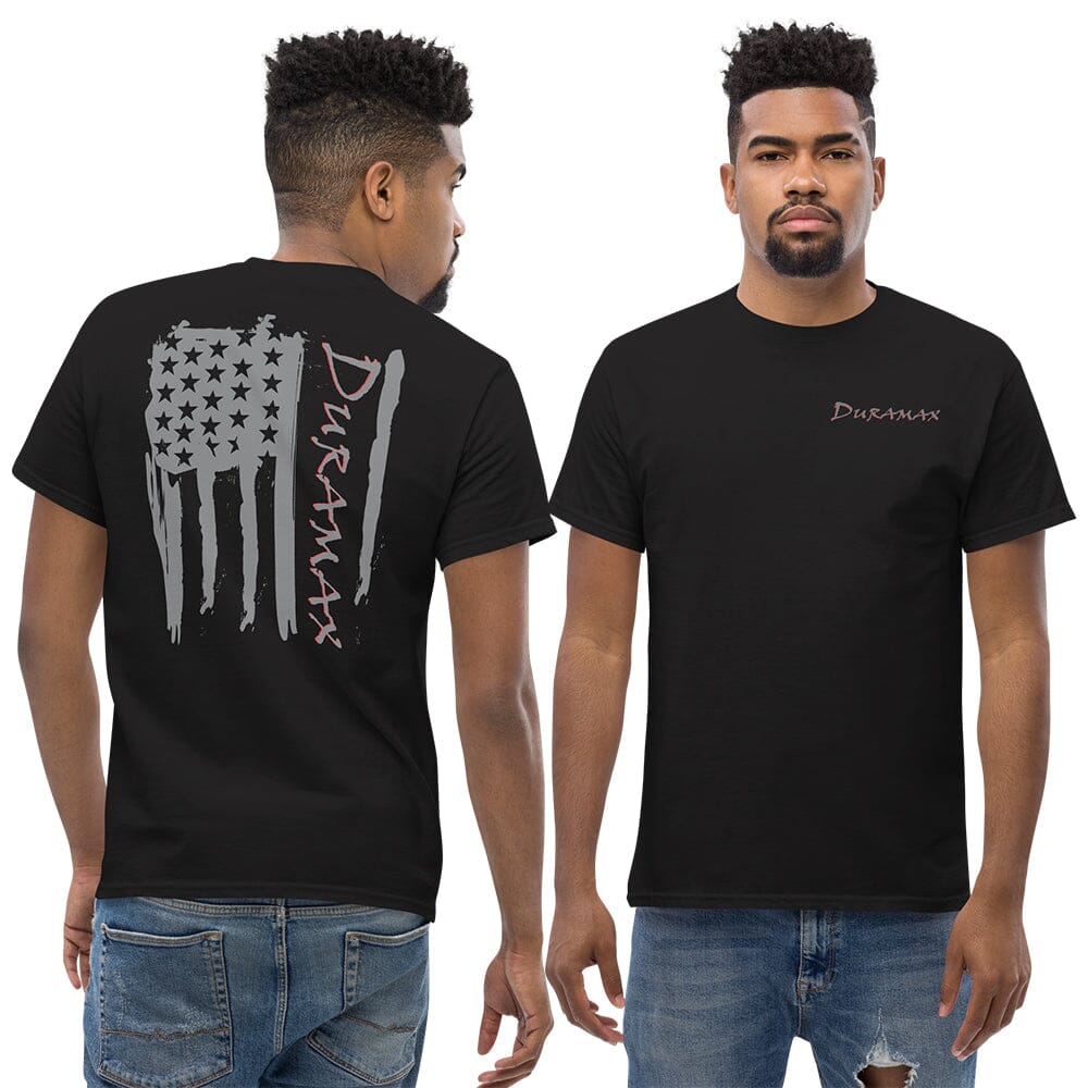 Thin Man Wearing a Duramax American Flag T-Shirt In Black