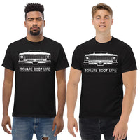 Thumbnail for Men wearing a 73-75 Square Body T-Shirt in black from Aggressive Thread