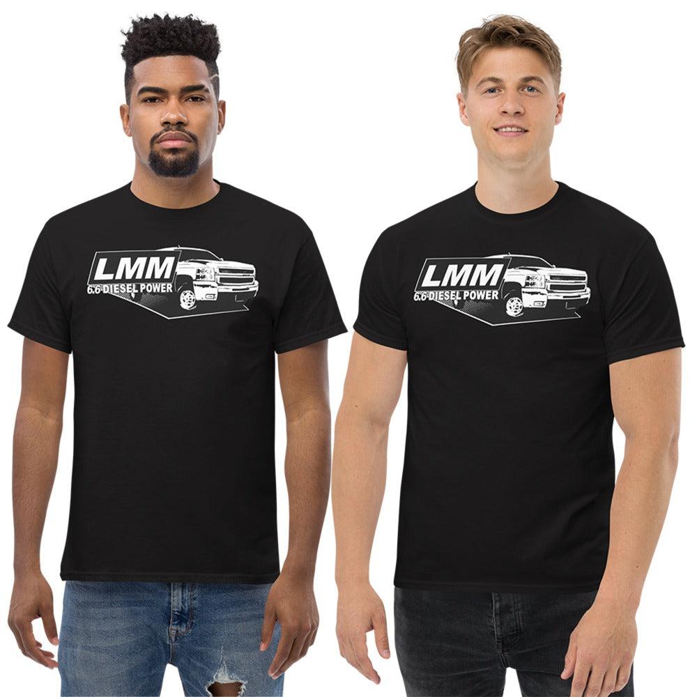 Men Wearing an LMM Duramax T-Shirt in BLACK From Aggessive Thread