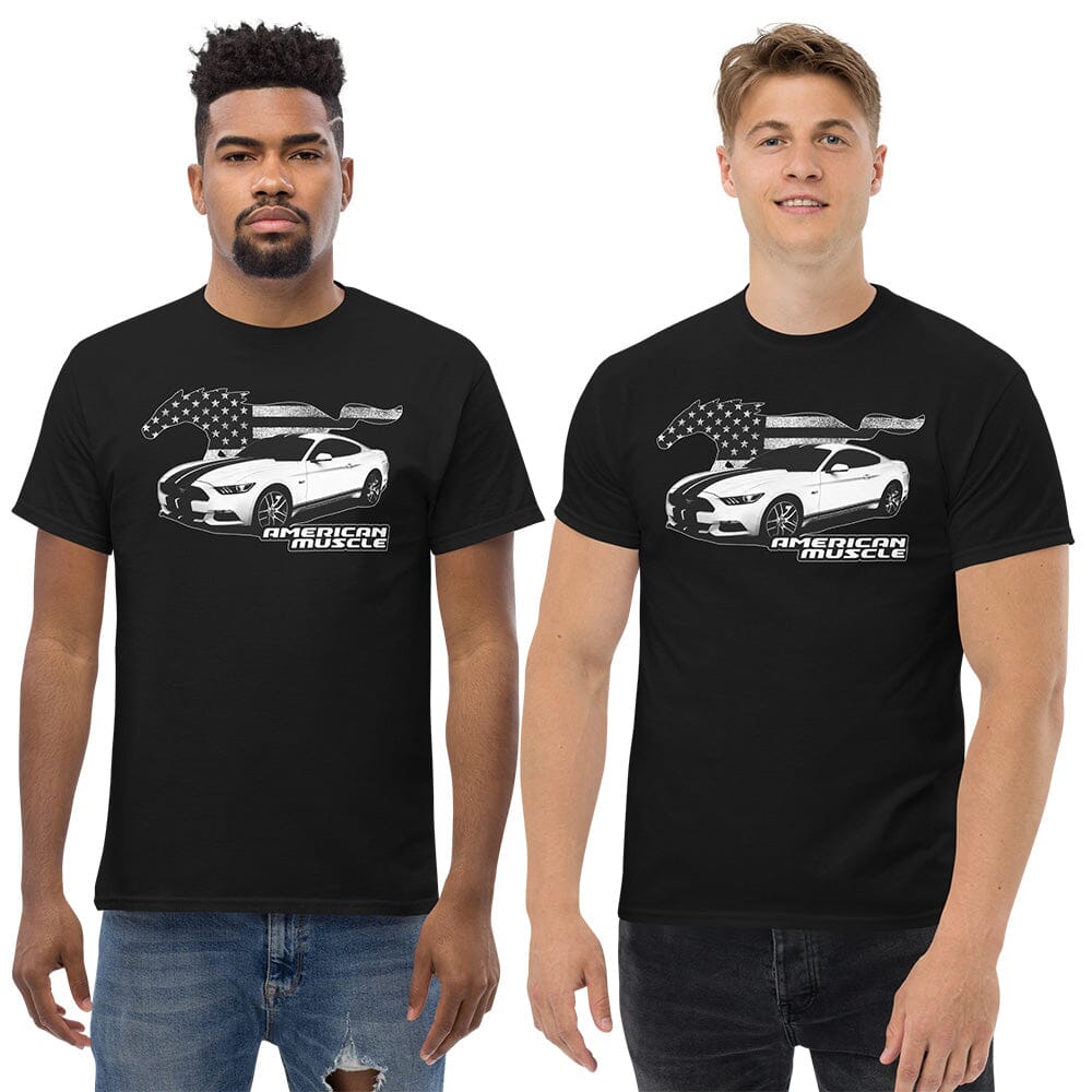 Men Wearing Ford Mustang T-Shirt From Aggressive Thread - Color Black