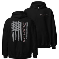 Thumbnail for Duramax Hoodie With Grey American Flag On the Back From Aggressive Thread - Color Black