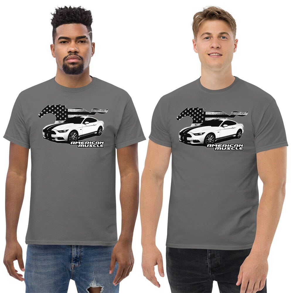 Men Wearing Ford Mustang T-Shirt From Aggressive Thread - Color Grey