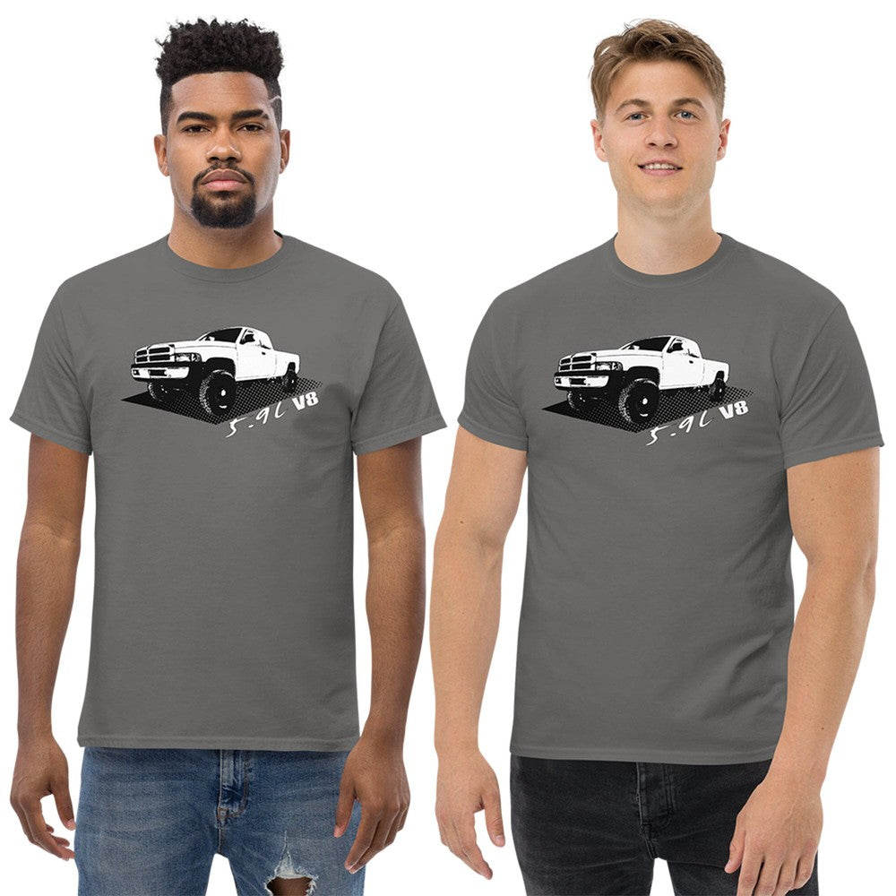 Men wearing a 2nd Gen Dodge Ram Truck T-Shirt From Aggressive Thread - Color Grey
