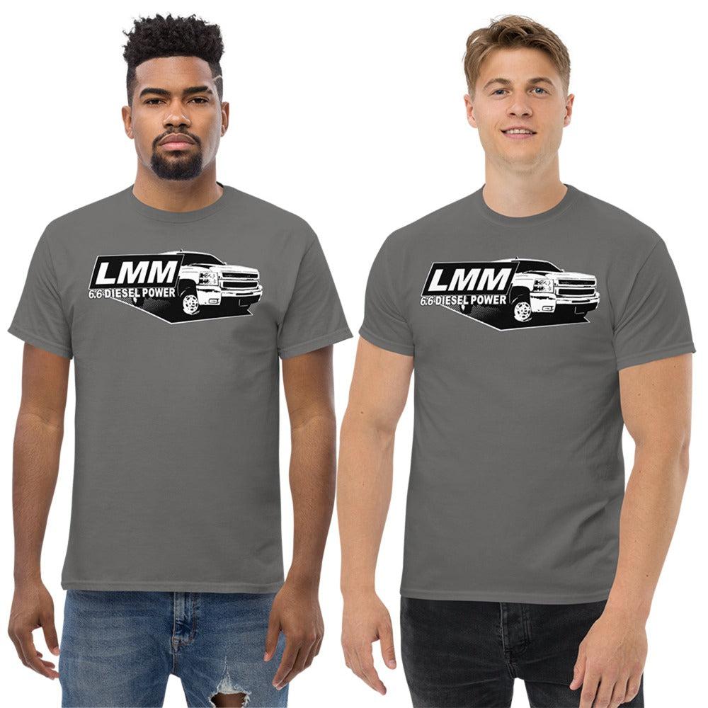 Men Wearing an LMM Duramax T-Shirt in Charcoal Grey From Aggessive Thread