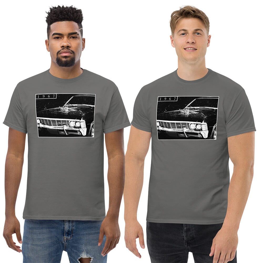 Men Wearing 1967 Chevrolet Impala T-Shirt From Aggressive Thread - Color Grey