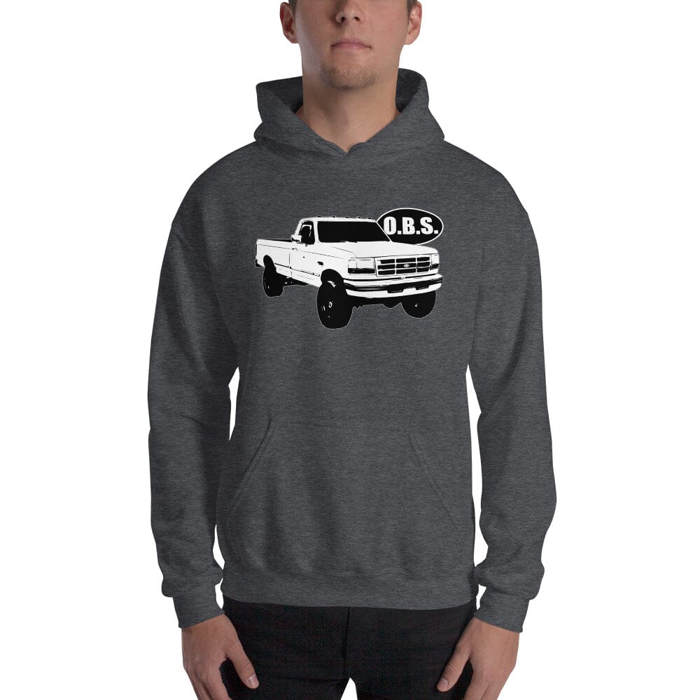 Man Posing In OBS Ford Super Duty Hoodie From Aggressive Thread - Color Grey