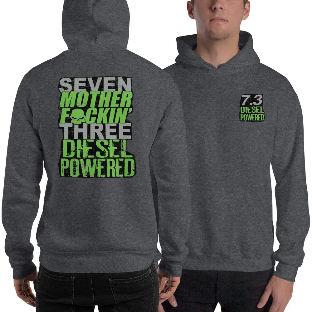 Man Wearing a 7.3 Power Stroke Hoodie From Aggressive Thread - Grey