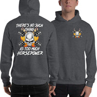 Thumbnail for Man wearing a Gearhead / Car Guy Hoodie From Aggressive Thread - front and Back in Grey