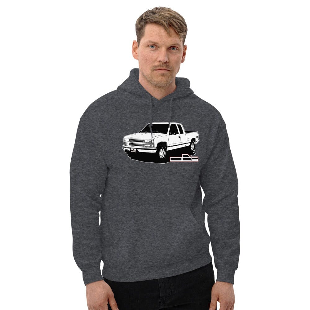 Man Wearing OBS Chevy Truck Hoodie Shirt From Aggressive Thread Truck Apparel - Color Grey