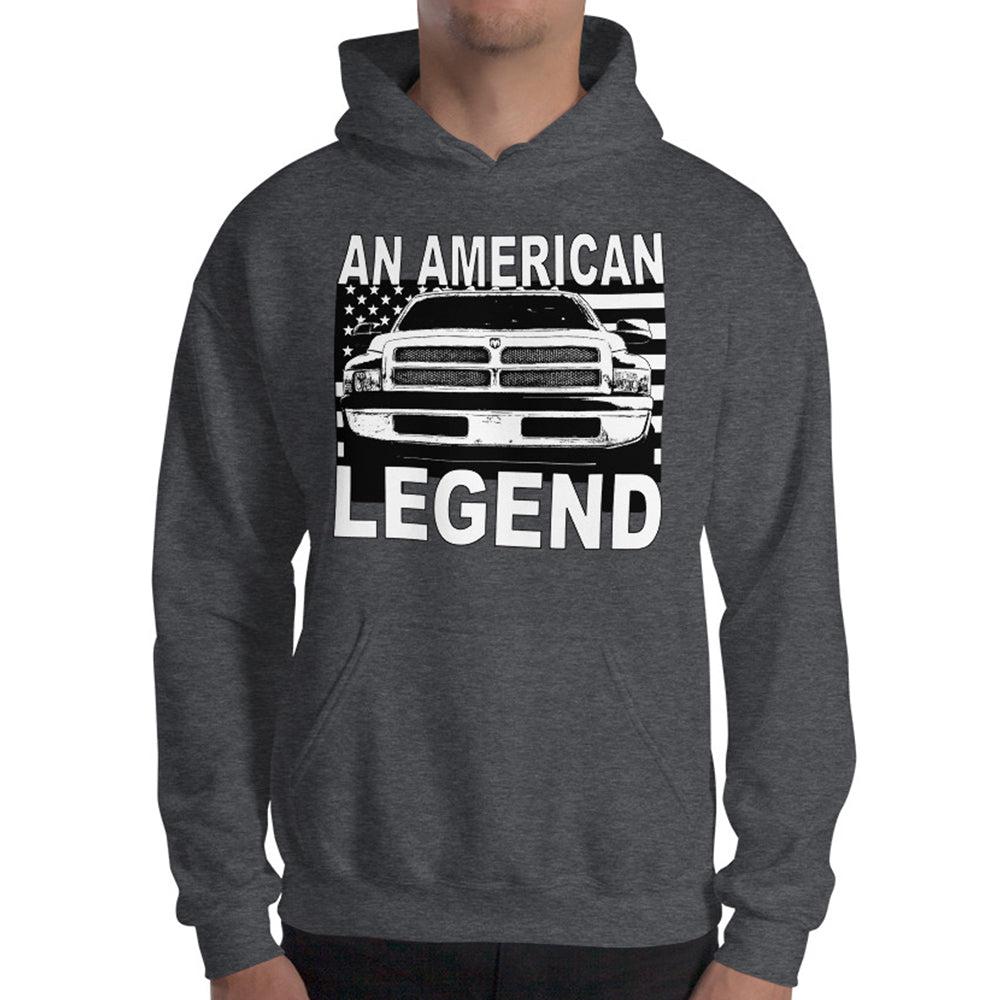 Man modeling 2nd Gen Second Gen Dodge Ram An American Legend Hoodie in grey