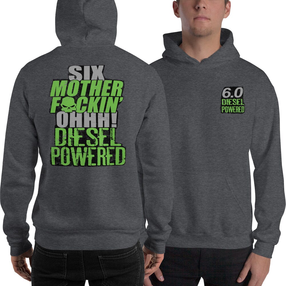 Man wearing 6.0 Power Stroke Hoodie From Aggressive Thread - Color Grey
