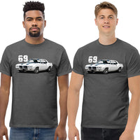 Thumbnail for Men wearing a 69 Firebird Trans Am T-Shirt in grey From Aggressive Thread