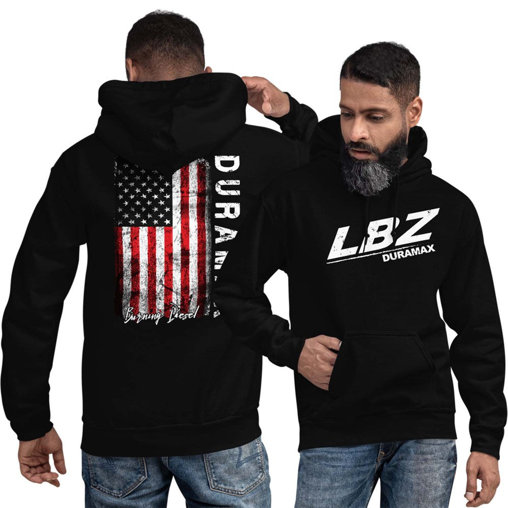 LBZ Duramax Hoodie Sweatshirt With American Flag On Back-In-Black-From Aggressive Thread