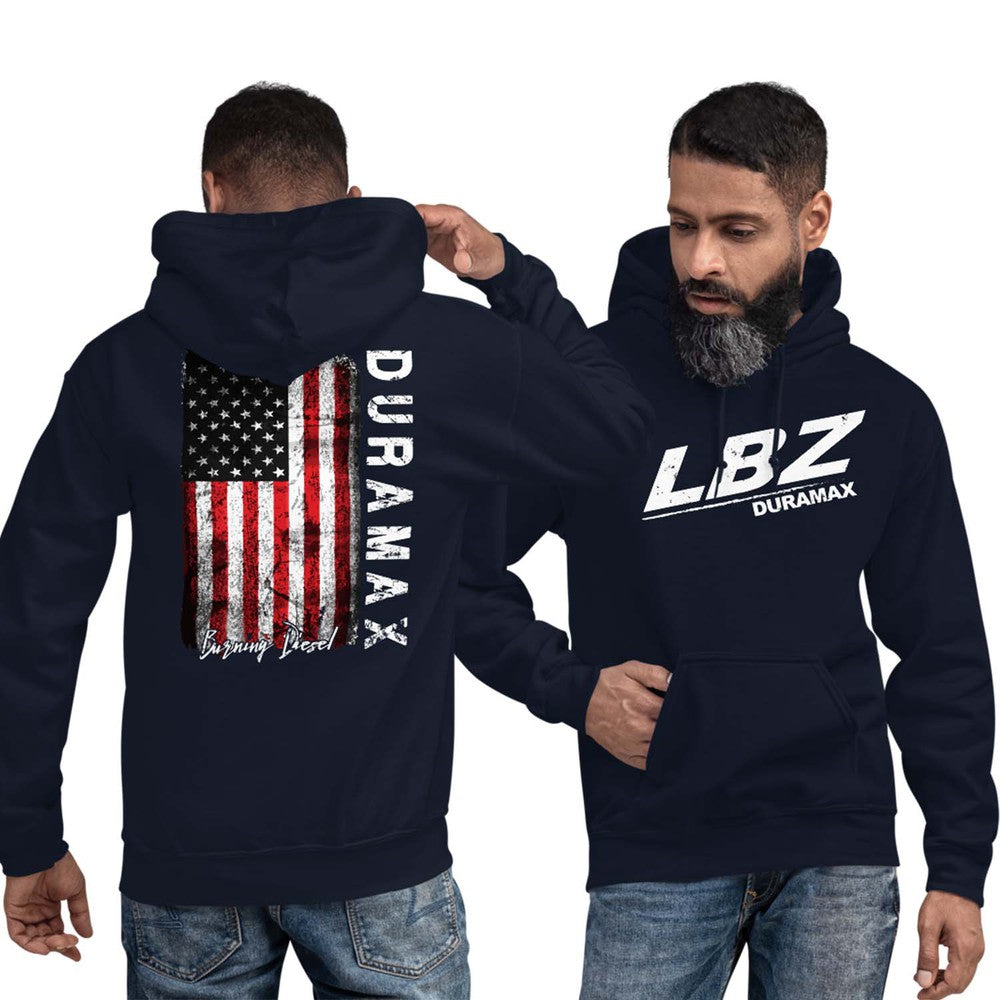 LBZ Duramax Hoodie Sweatshirt With American Flag On Back-In-Black-From Aggressive Thread