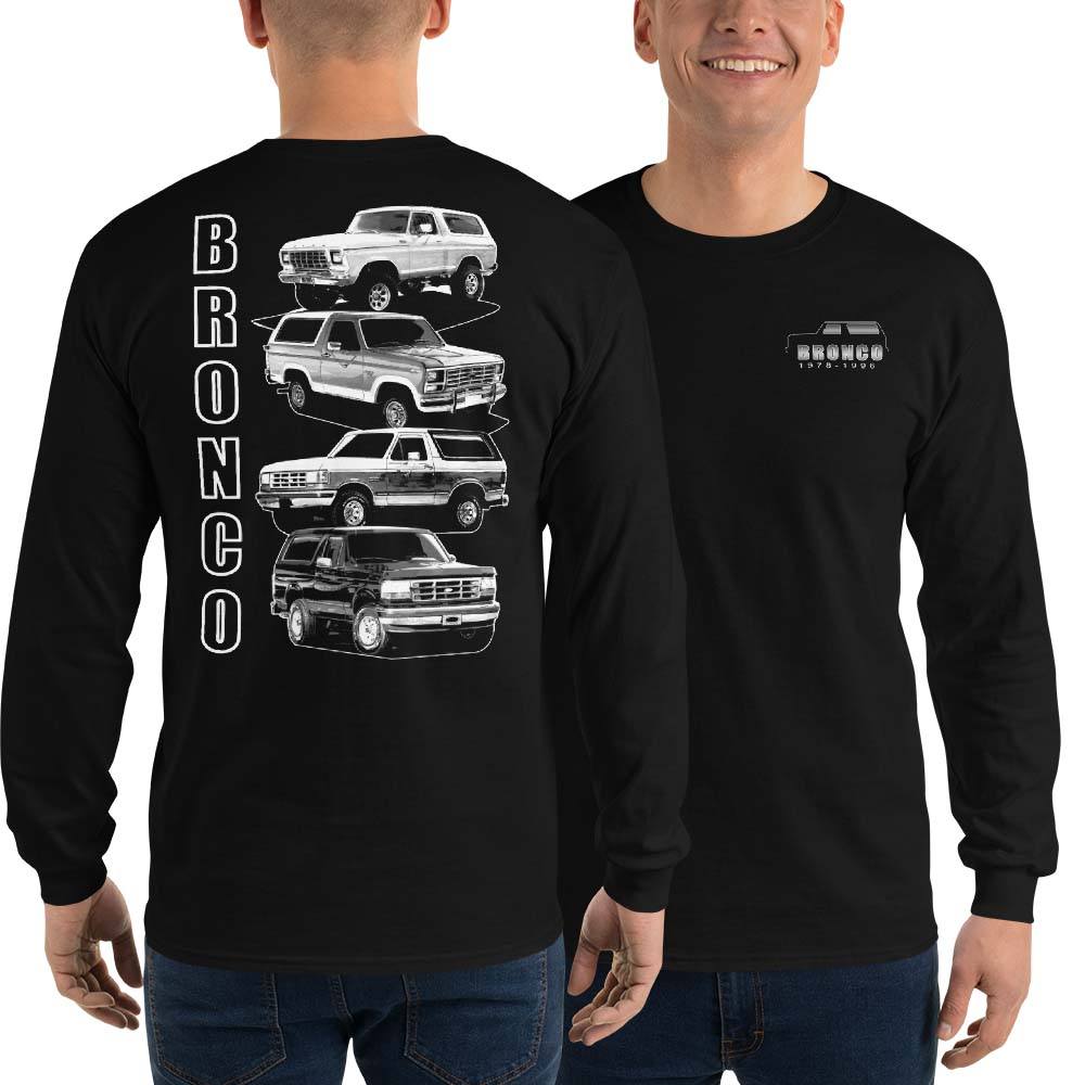 Ford bronco classic long sleeve shirt modeled in black