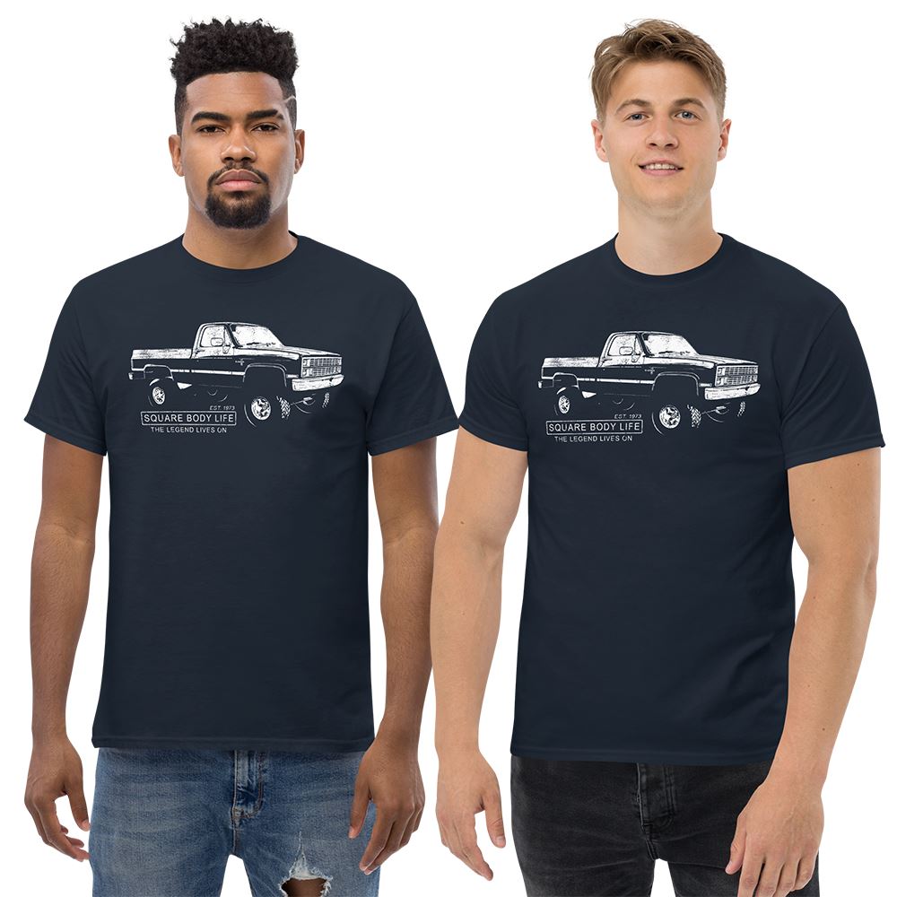 Men Wearing a Square Body T-Shirt in Navy From Aggressive Thread
