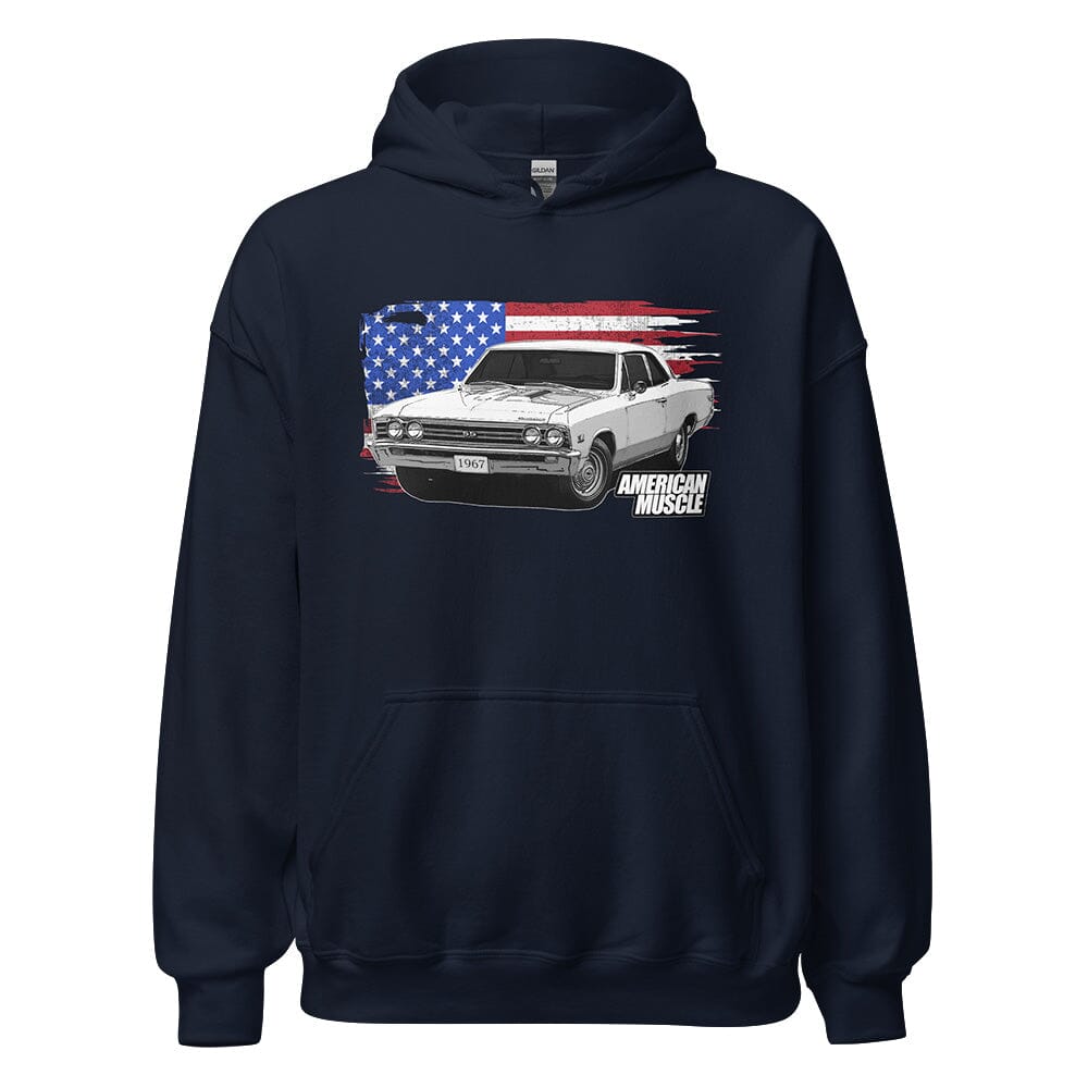 1967 Chevelle Hoodie With American Flag From Aggressive Thread. Color Navy