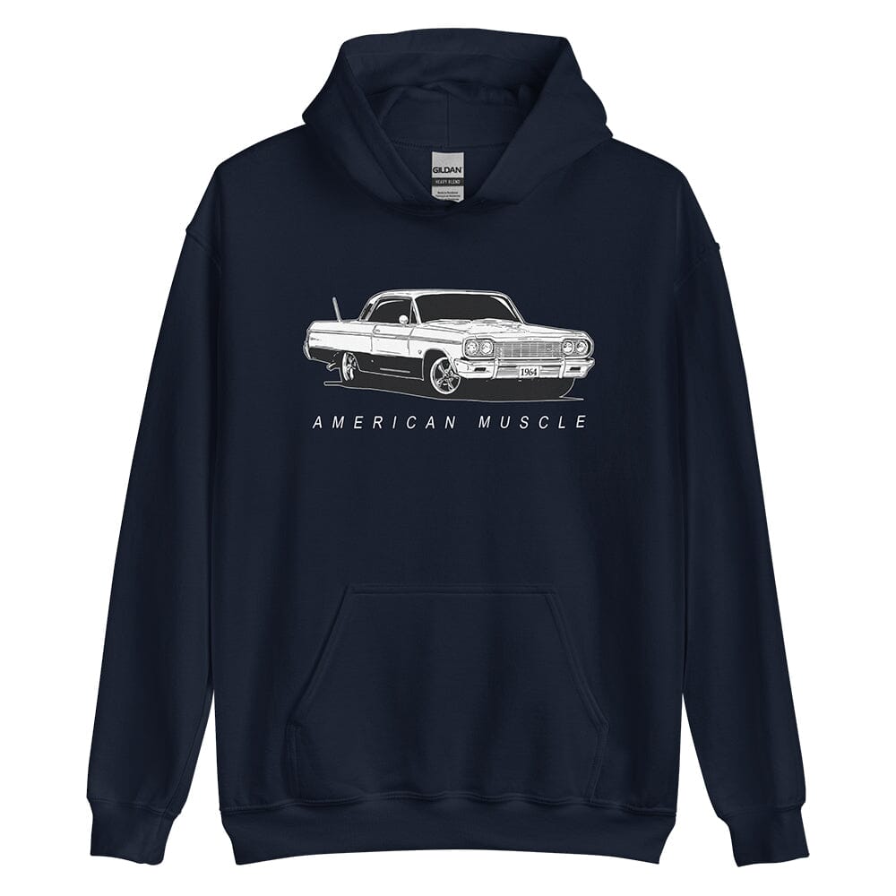 1964 Impala Chevelle Hoodie From Aggressive Thread Muscle Car Apparel - Navy