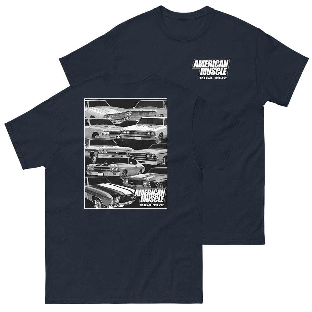 1964-1972 Chevelle T-Shirt From Aggressive Thread - Color Navy Front And Back View
