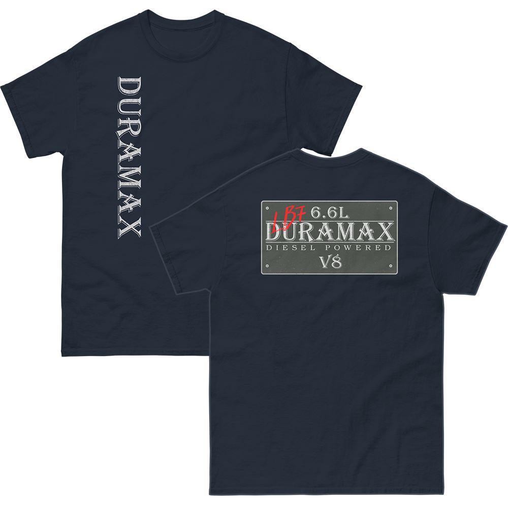 navy Lb7 duramax t-shirt with vintage sign design