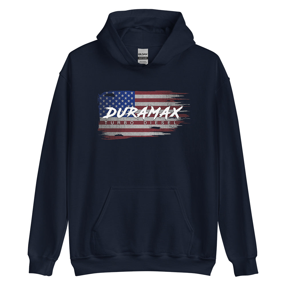 Duramax American Flag Hoodie in Navy From Aggressive Thread