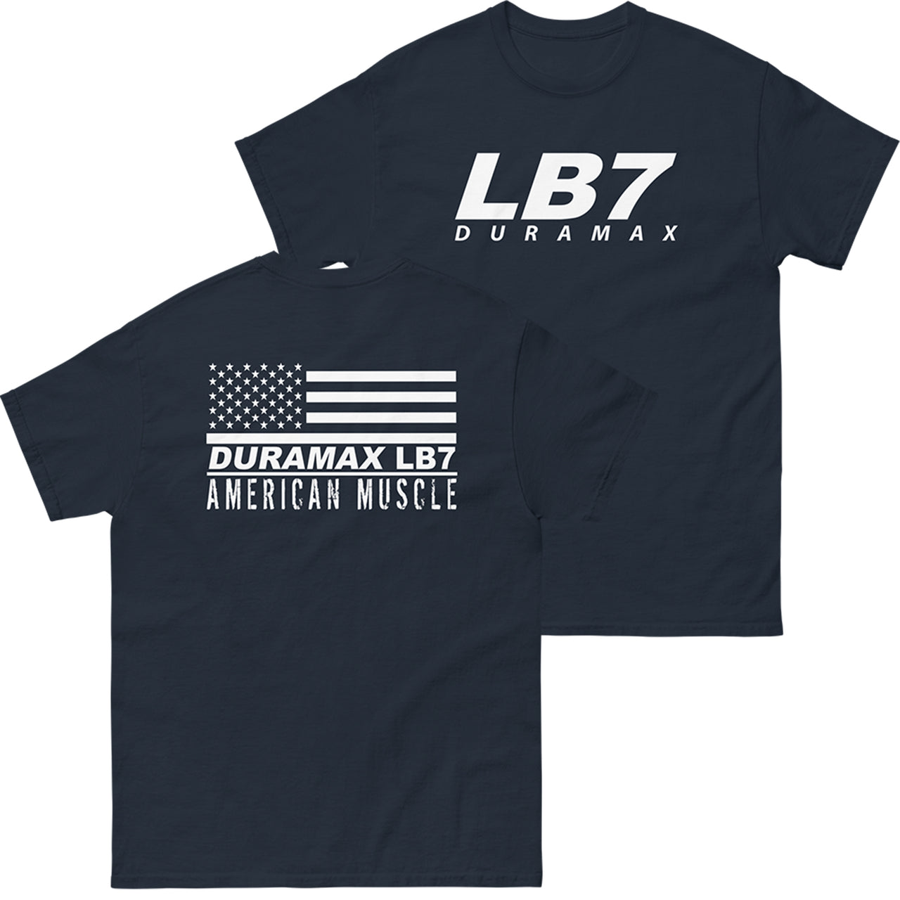 LB7 Duramax T-Shirt - American Muscle Flag-In-J Navy-From Aggressive Thread