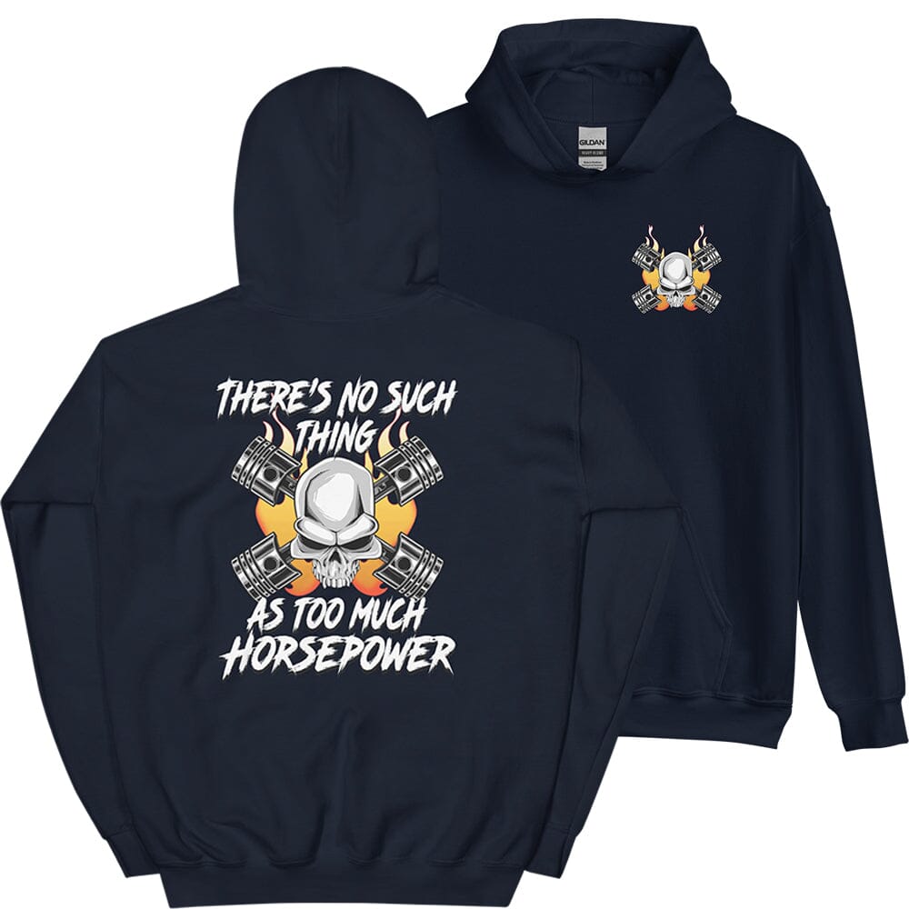 Gearhead / Car Guy Hoodie From Aggressive Thread - front and Back in Navy