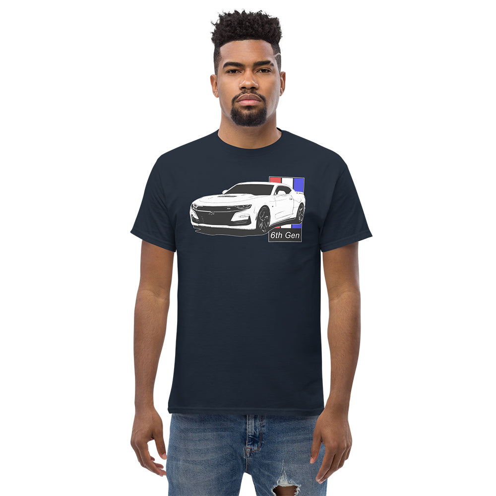 colored man wearing a 6th Gen Camaro T-Shirt in navy