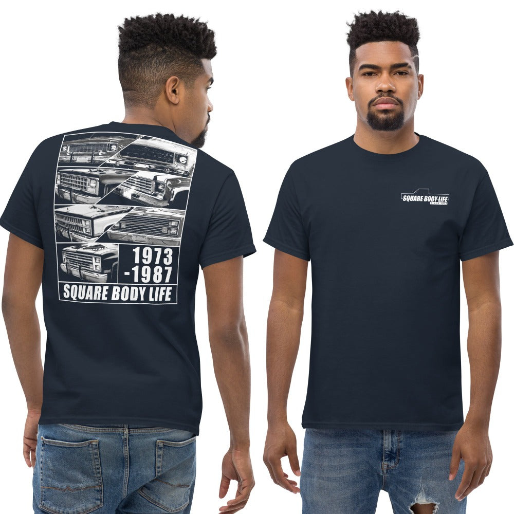 Square Body T-Shirt modeled in navy